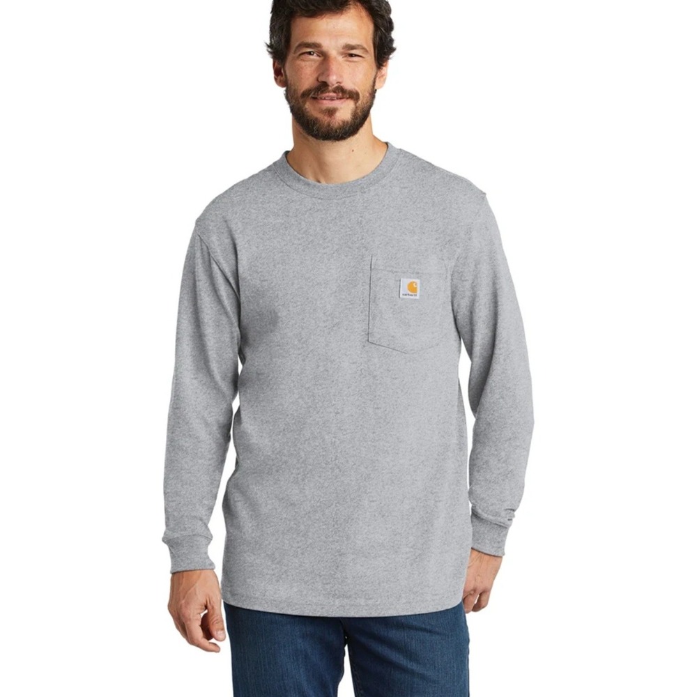 Carhartt K126 Mens Gray Loose Fit Heavyweight LS Pocket T-Shirt Tee Size Large